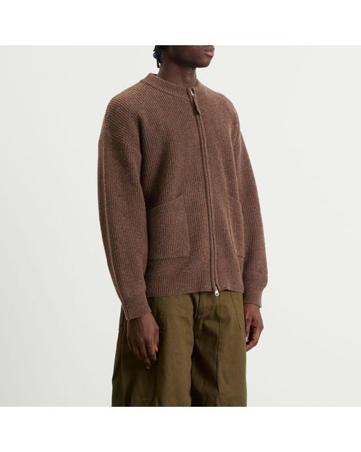 FRIZMWORKS Brown Wool Deck Zip Cardigan for men