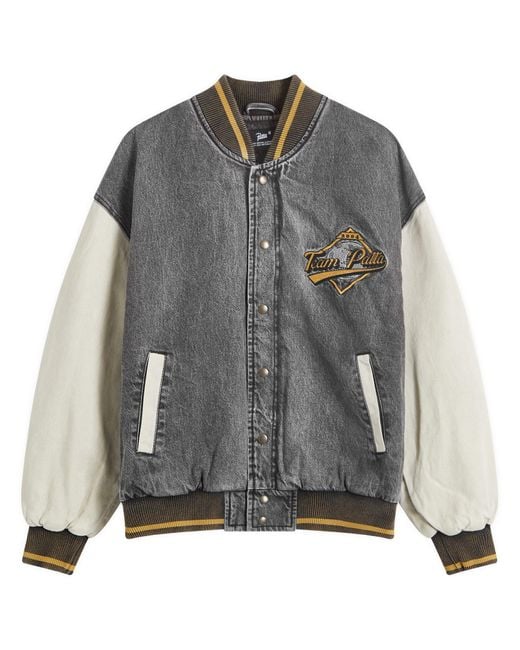 PATTA Gray Homerun Denim Varsity Jacket for men