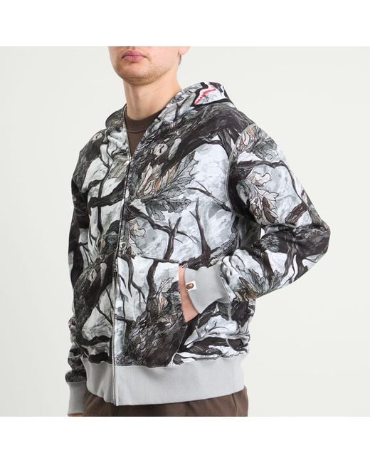 A Bathing Ape Gray Tree Edge Camo Shark Zip Hoodie for men