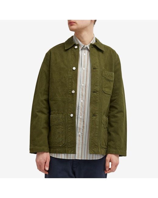Drake's Green Canvas Chore Jacket for men