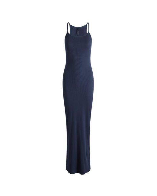 Skims Blue Cotton Rib Long Tank Dress