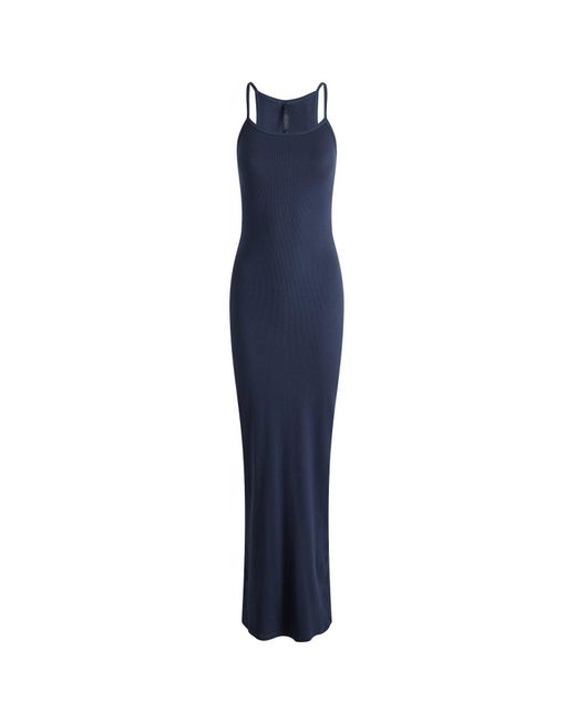 Skims Cotton Rib Long Tank Dress in Blue | Lyst