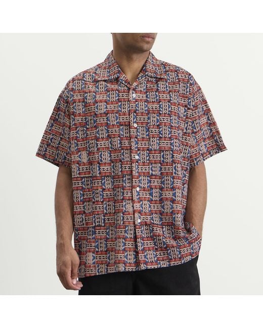Beams Plus Purple Block Print Open Collar Shirt for men