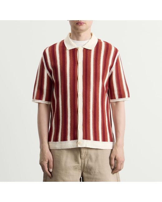 Wax London Red Porto Knit Stripe Shirt for men