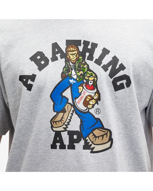 A Bathing Ape Blue Graffiti Character College T-Shirt for men