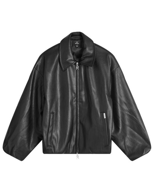Represent Black Faux Leather Bomber Jacket for men