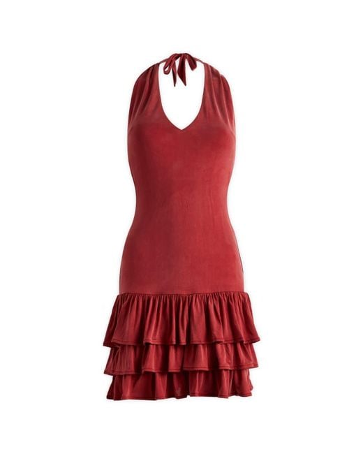 Peachy Den Red Kylie Halter Mini Dress