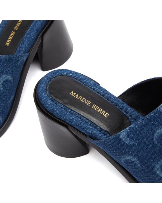MARINE SERRE Blue Regenerated Deadstock Denim Mule Shoes