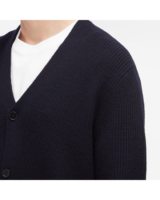 Norse Projects Blue Wool Ribbed Button Cardigan for men
