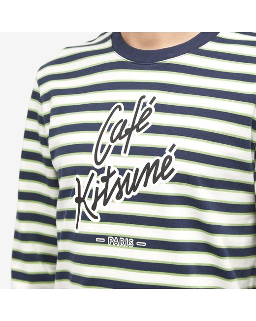 Maison Kitsuné Gray Cafe Kitsune Long Sleeve Striped Regular T-Shirt for men