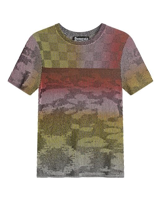 PAOLINA RUSSO Gray Illusion Knit Cap Sleeve T-Shirt
