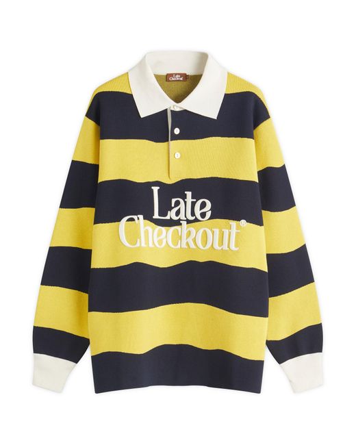 Late Checkout Yellow Striped Rugby Polo for men