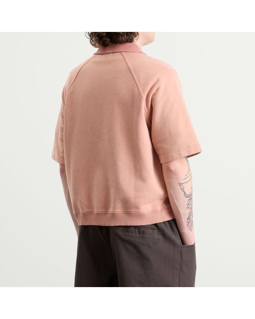 BOUND Pink Snow Wash Jersey Half Zip Polo for men