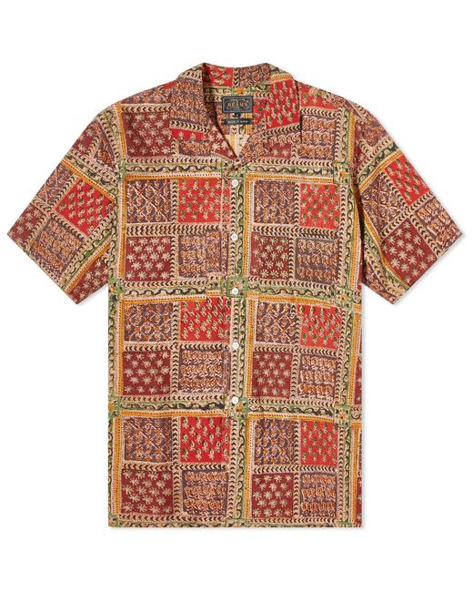 Beams Plus Red Open Collar Block Print Shirt for men
