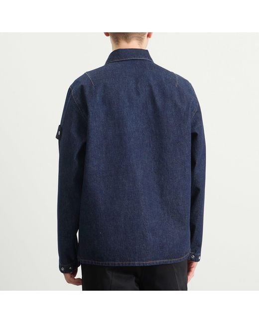 Stone Island Blue Denim Research Denim Zip Shirt Jacket for men