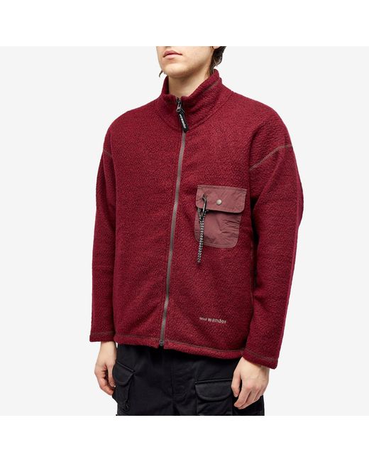 And Wander Red Re Wool Jacquard Zip Fleece Jacket for men
