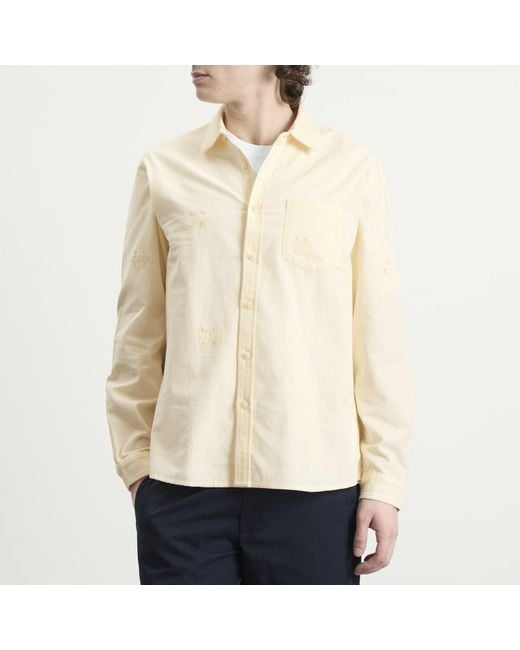 Folk White Embroidery Direction Babycord Shirt for men