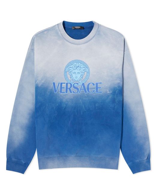 Versace Blue Overdye Medusa Print Crew Sweat for men
