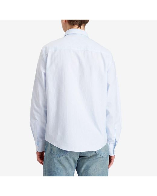 AMI White Heart Striped Button Down Oxford Shirt for men