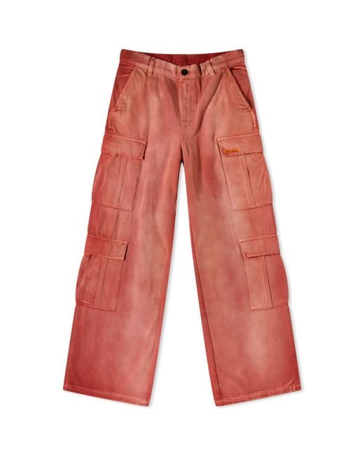 Heron Preston Red Distressed Canvas Cargo Pants