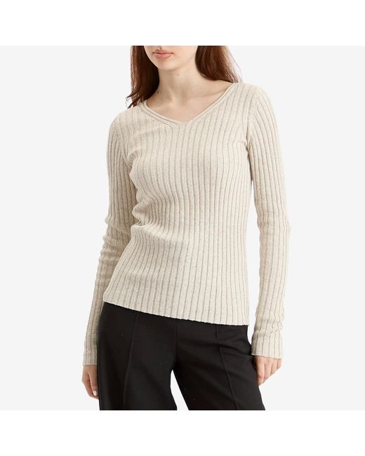 Auralee Natural Rib Knit V-Neck Pullover