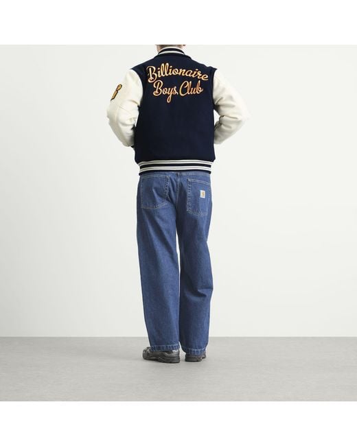 BBCICECREAM Blue Fanfare Script Logo Varsity Jacket for men