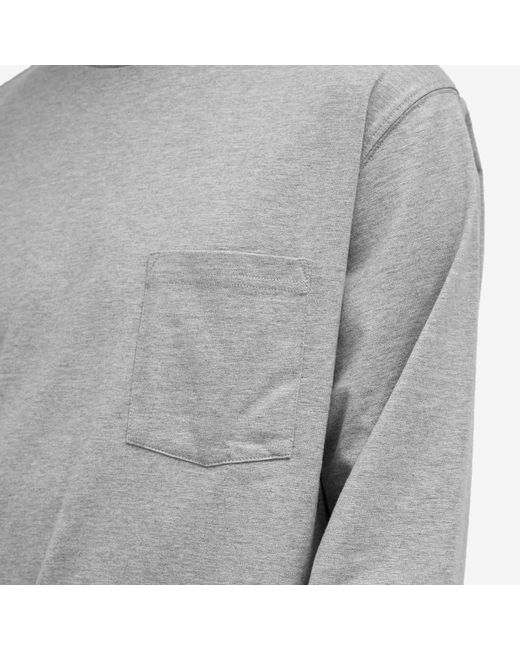 Beams Plus Gray Long Sleeve Pocket T-Shirt for men
