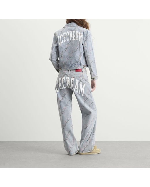 ICECREAM Blue Sakura Denim Pants