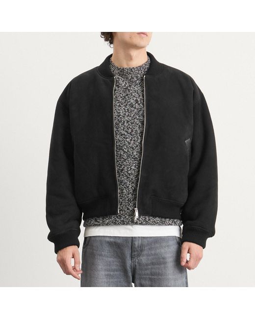Studio Nicholson Black Shearling Leather Bomber Jacket for men