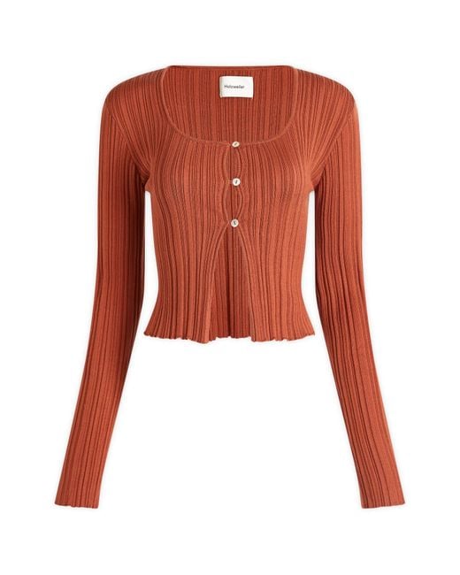 Holzweiler Red Uneven Rib Knit Cardigan