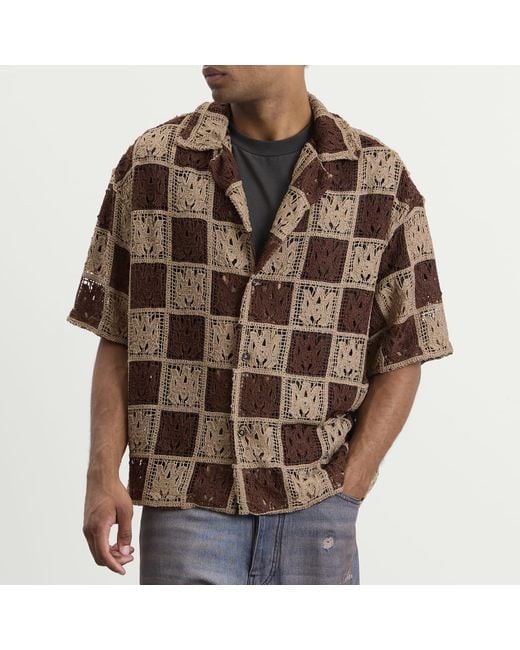 Amiri Brown Ma Check Lace Camp Shirt for men