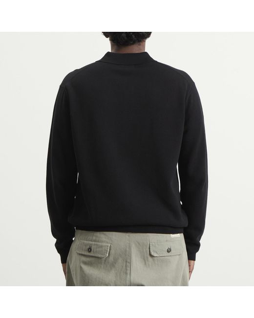 Beams Plus Black 12G Knit Long Sleeve Polo for men