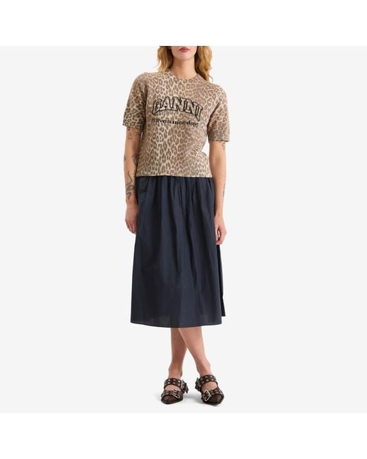 Ganni Brown Graphic Wool Mix Printed T-Shirt