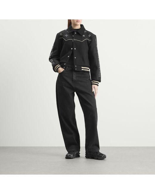 ICECREAM Black Western Crystal Varsity Jacket