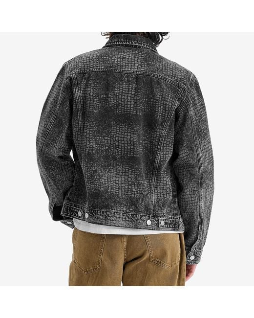 Aries Black Lasered Croc Trucker Jacket for men