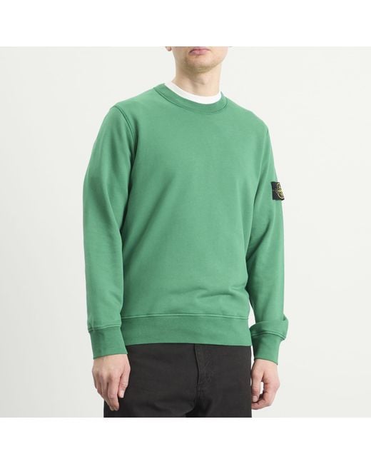 Stone Island Green Garment Dyed Crew Neck Sweatshirt for men