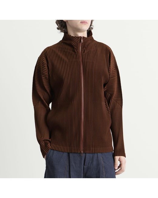 Homme Plissé Issey Miyake Brown Pleat Zip Up Cardigan for men