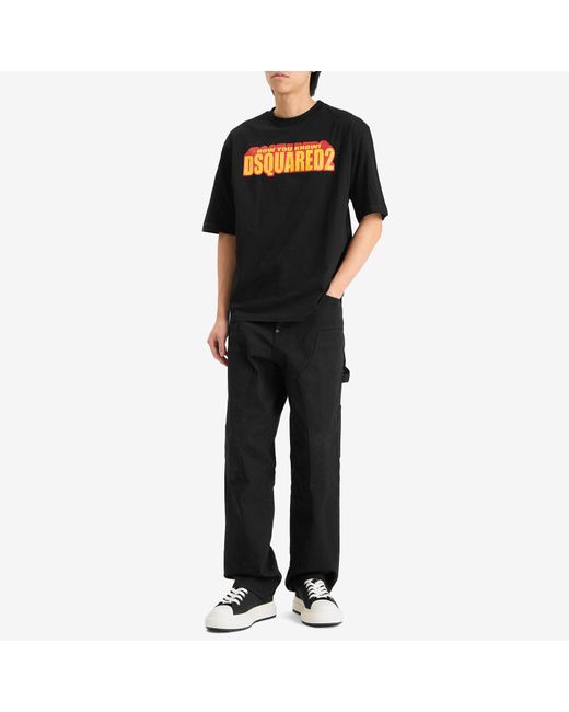 DSquared² Black 3D Logo Loose Fit T-Shirt for men