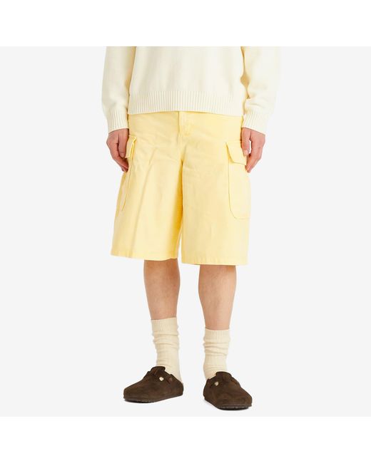 Late Checkout Yellow Faded Cargo Shorts for men