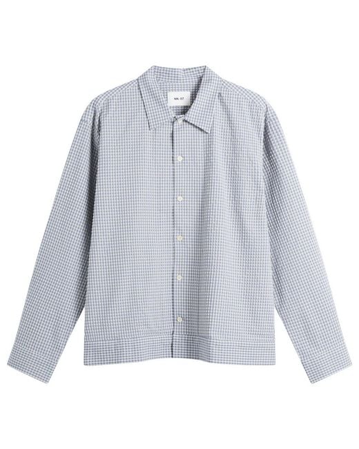NN07 Blue Reed Check Seersucker Overshirt for men