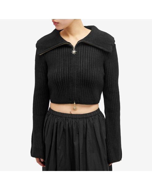 House Of Sunny Black Peggy Double Collar Cropped Cardigan