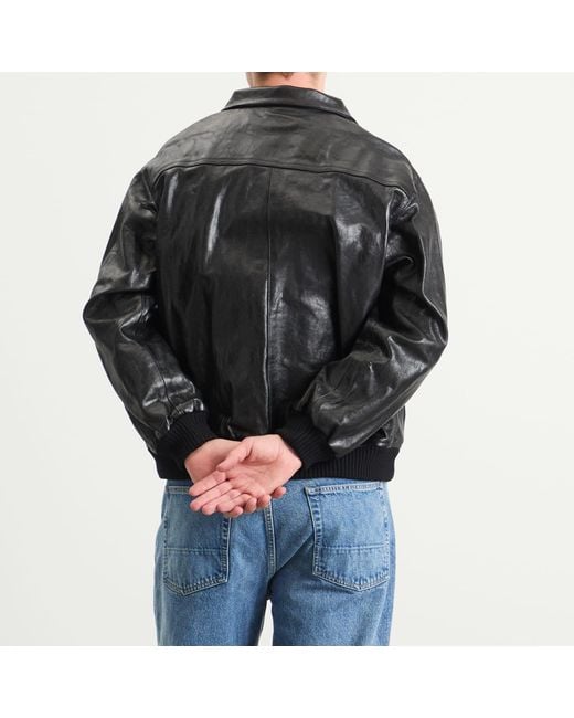 Auralee Black Lamb Leather Zip Blouson for men