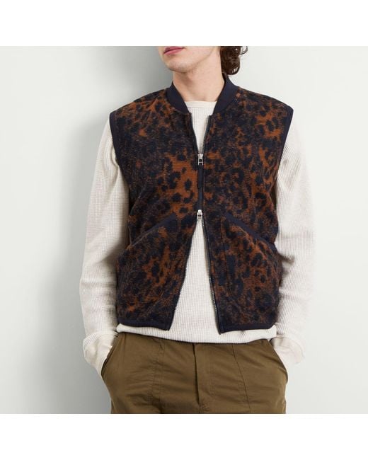 Universal Works Black Night Leopard Zip Waistcoat for men