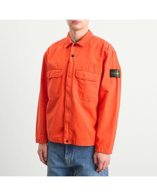 Stone Island Orange Ripstop Zip Shirt Jacket for men