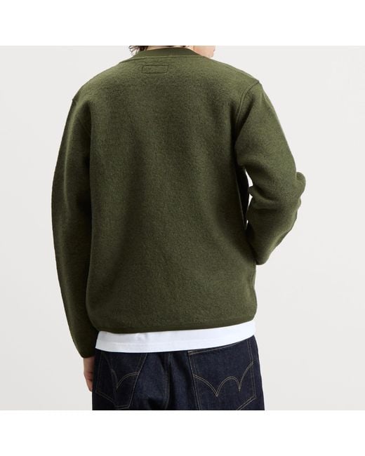 Universal Works Green Wool Fleece Zip Bomber Jacket for men