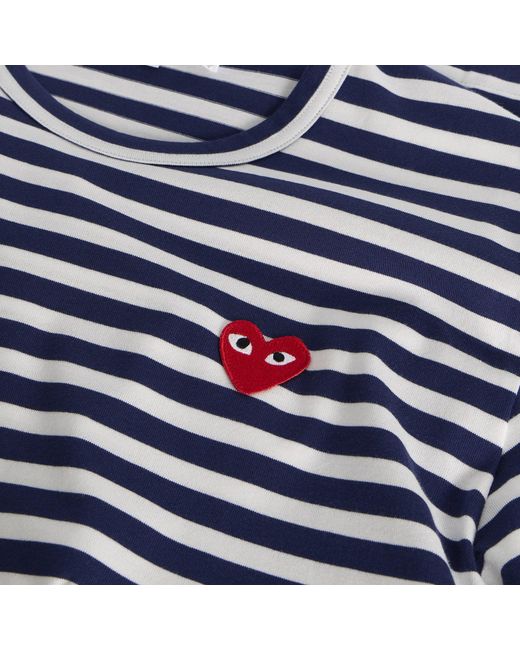 COMME DES GARÇONS PLAY Blue Stripe Heart Emblem Long Sleeve T