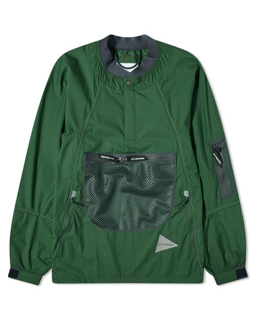 And Wander Green Breathable Ripstop Pullover Jacket for men