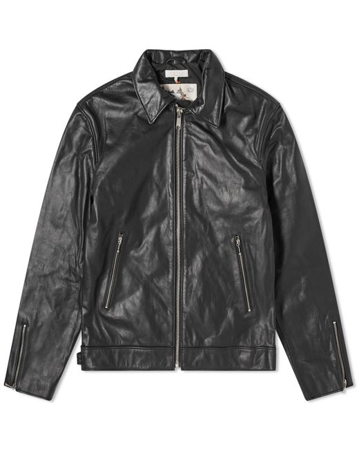 Nudie Jeans Black Eddy Rider Leather Jacket for men