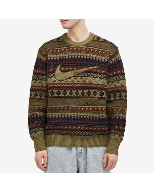 【NIKE】 AS M NL FAIR ISLE CREW SWEATER NEUTRAL OLIVE Nike LIFE FAIR ISLE CREW SWEATER | FZ0125-276 | AFEW STORE