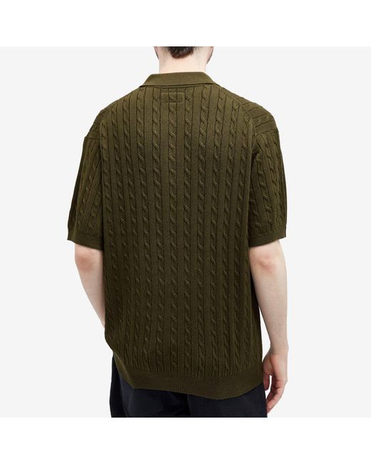 Beams Plus Green Cable Knit Polo Shirt for men